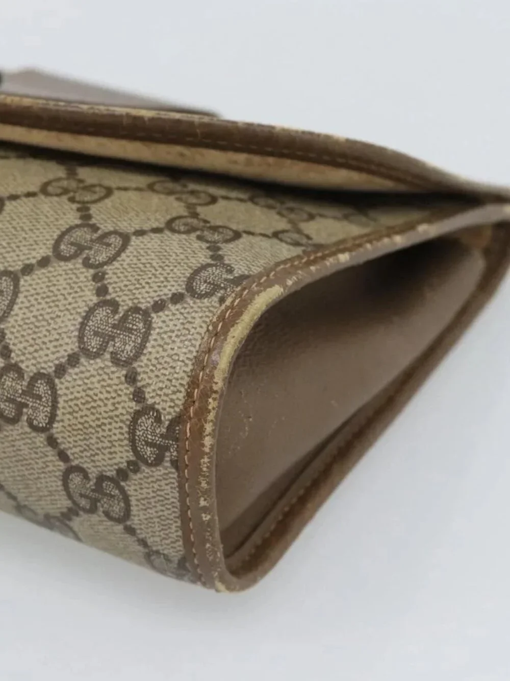 GUCCI GG Supreme Web Sherry Line Clutch Bag PVC Beige Gold 89 01 030 Auth 184406